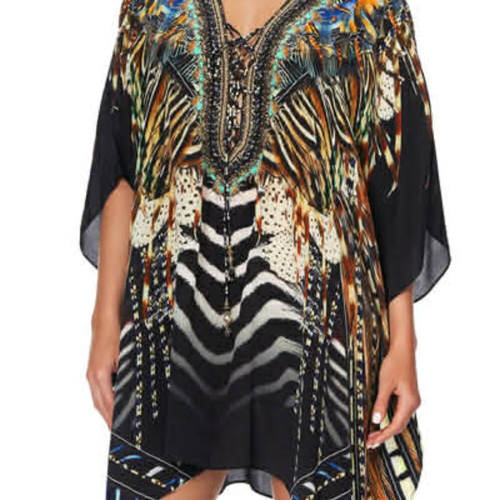 CAMILLA Lost Paradise Silk Short Lace Up Kaftan | Crystal Embellished | $549 - Picture 11 of 12